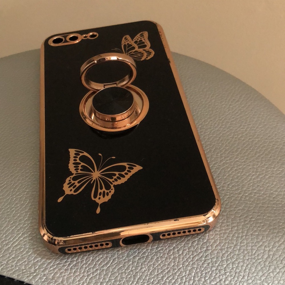 iPhone 7/8 Phone Case, Ring Holder, Butterfly, Black